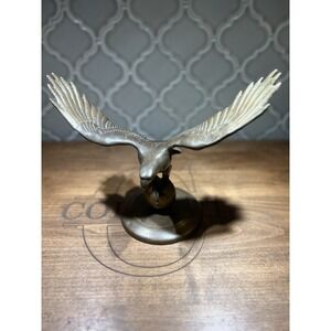 Solid Brass Eagle Perched On Ball Very Heavy About 5 Pounds Great Patina Vintage